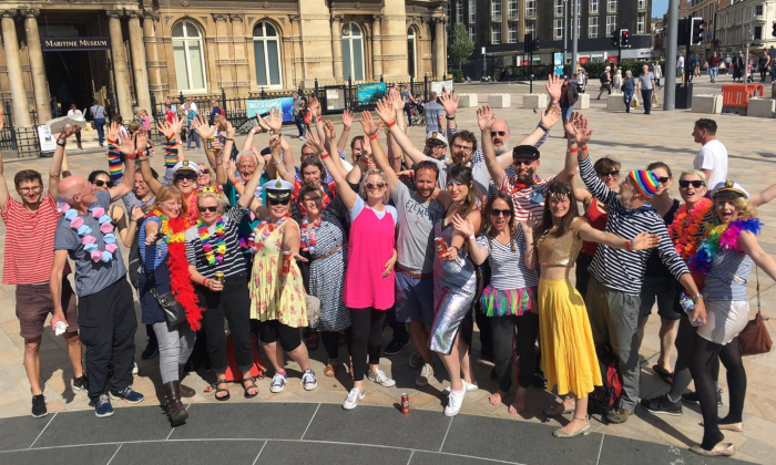 The London Sea Shanty Collective pose for a picture at Hull Pride 2017